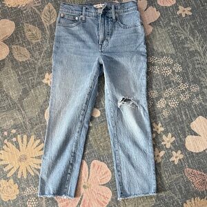 Madewell Light Blue Cropped Jeans with Distressed Detail